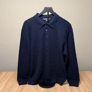 Slate & Stone Blue Textured Polo Sweater